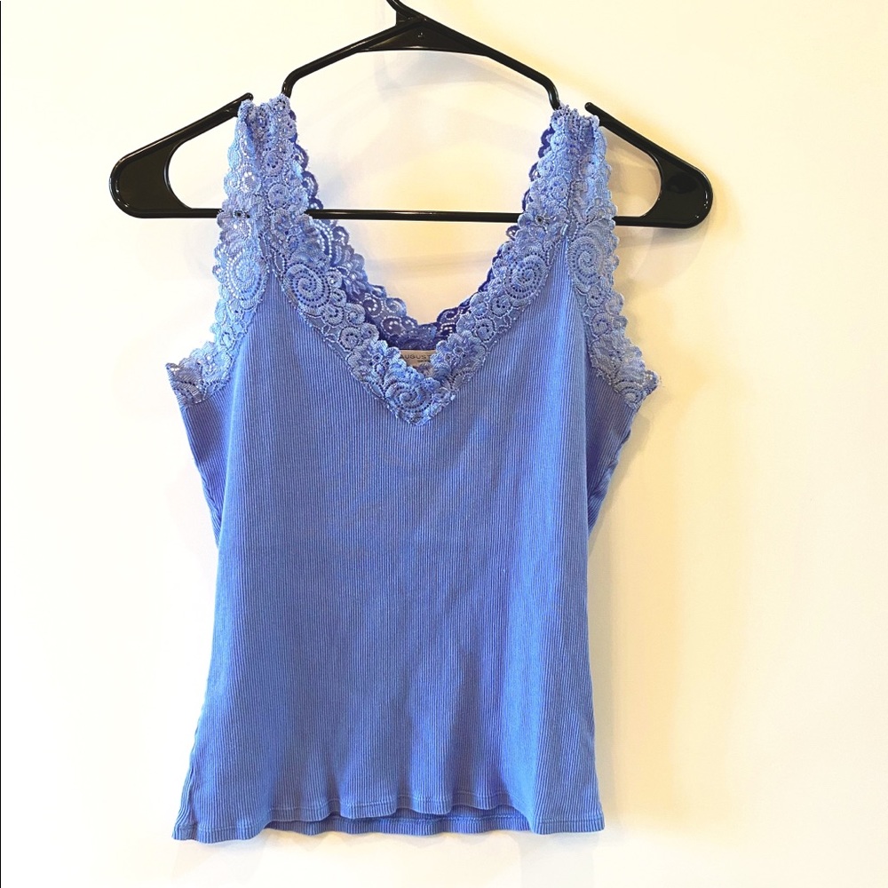 August Silk Options (blue) top. Size Small